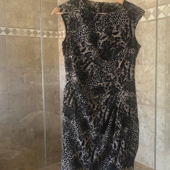 Ann Taylor 2P Sheath Dress Ruched Snakeskin Print Black & Tan - Picture 1 of 4